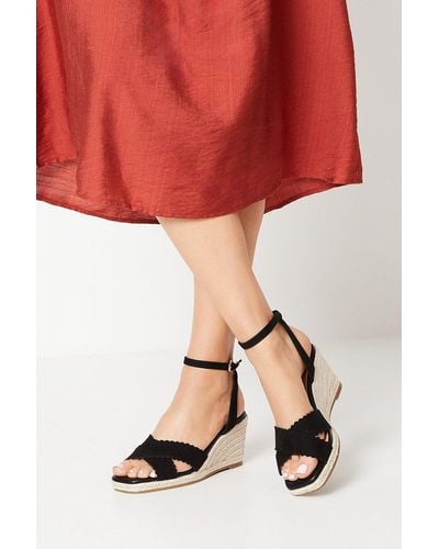 Oasis Georgiana Scalloped Cross Strap Espadrille Wedges - Red