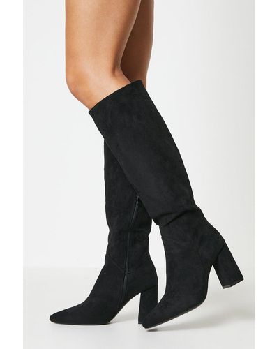 Oasis Jemima High Block Heel Pointed Knee Boots - Black