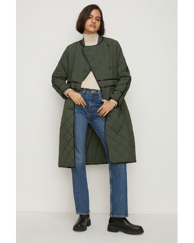 Oasis Quilted Longline Belted Coat - Green