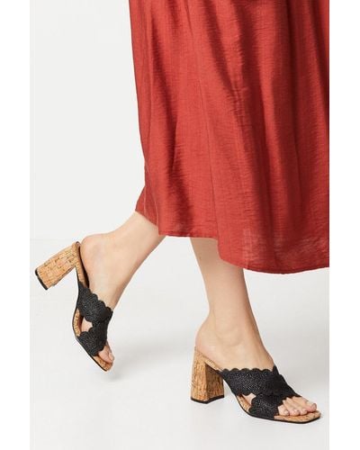 Oasis Grace Scalloped Cross Strap Cork Covered Block Heeled Mule Sandals