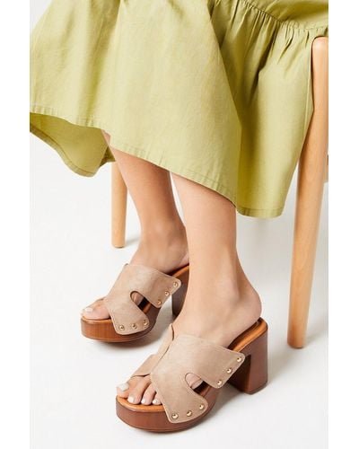Oasis Melanie High Heel Wood Effect Clog Mule Sandals - Yellow