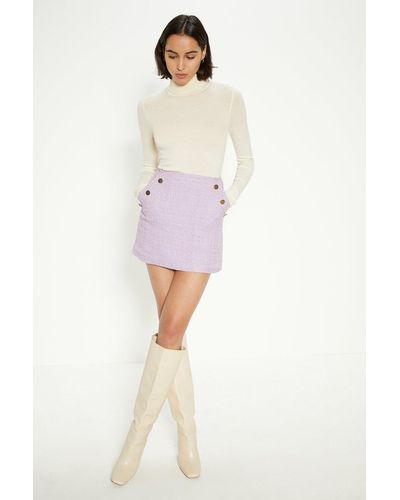Oasis Tweed Button Detail Mini Skirt - Purple