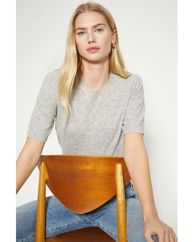 Oasis Cashmere Blend Scallop Detail Knitted T-shirt - White