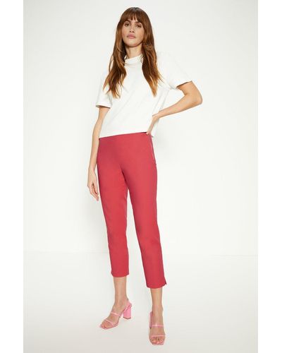 Oasis Cotton Sateen Zip Side Crop Trouser - Red