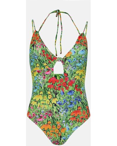 Oasis Ditsy Floral Double Strap Keyhole Swimsuit - Green