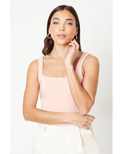 Oasis Petite Double Layer Square Neck Bodysuit - Pink