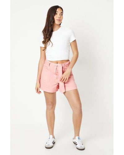 Oasis Petite Paperbag Denim Shorts - Pink