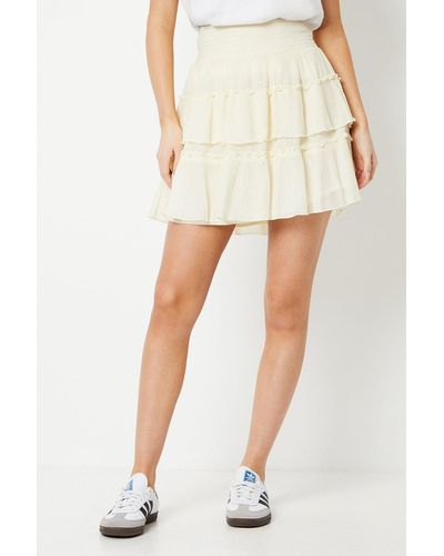 Oasis Plain Frill Shirred Mini Skirt - Natural