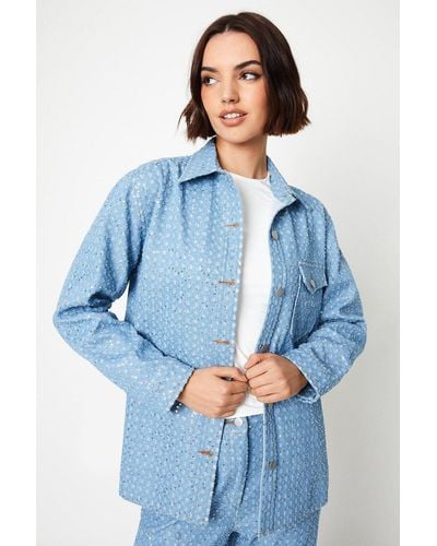 Oasis Textured Sequin Denim Jacket - Blue