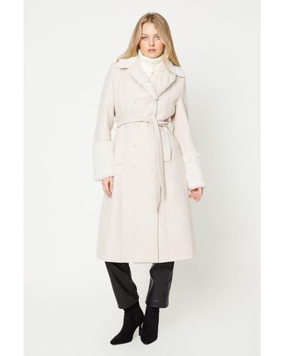 Oasis Fur Collar Double Breasted Coat - Natural