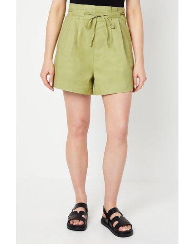 Oasis Twill Paperbag Tab Detail Shorts - Green