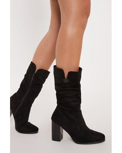 Oasis Ruched Calf Boots - Black