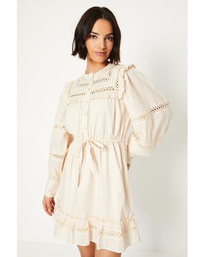Oasis Dobby Cotton Trim Insert Mini Dress - Natural