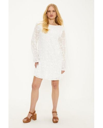 Oasis 3d Textured Floral Tiered Smock Dress - White