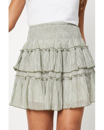 Oasis Petite Stripe Frill Shirred Mini Skirt - Grey