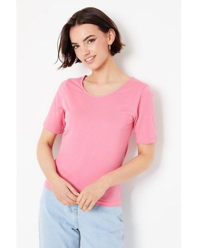 Oasis Plain Scoop Short Sleeve Top - Pink