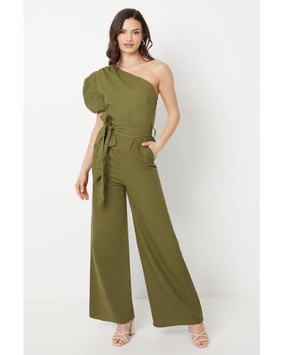 Oasis Linen One Shoulder Jumpsuit - Green