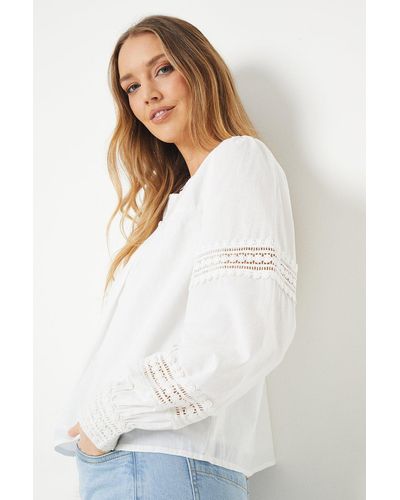 Oasis Lace Insert Broderie Blouse - White