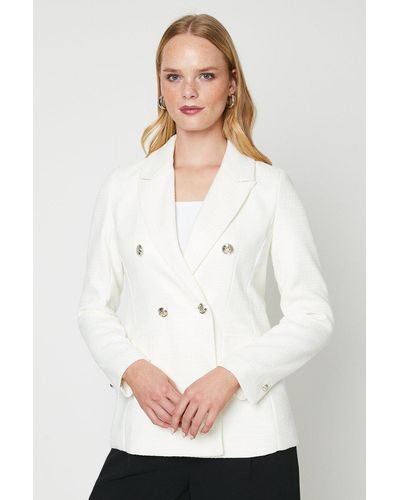 Oasis Double Breasted Boucle Blazer - White