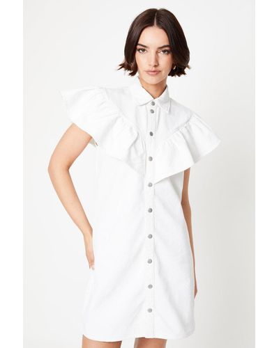 Oasis Ruffle Detail Sleeveless Denim Mini Dress - White