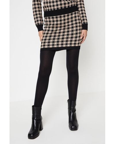 Oasis Gingham Check Knitted Skirt - Black