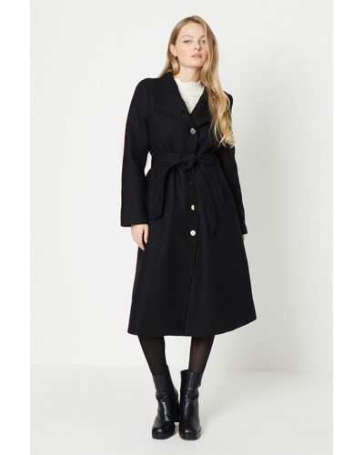 Oasis Premium Italian Wool Mix Long Wrap Tie Coat - Black