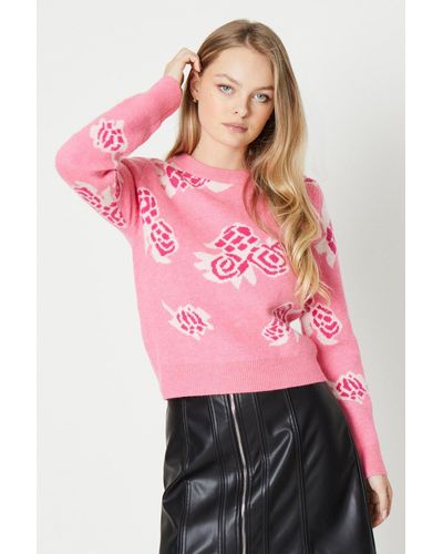 Oasis Floral Jacquard Knitted Jumper - Pink