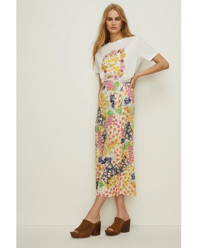 Oasis Slinky Jersey Floral Midi Skirt - Natural
