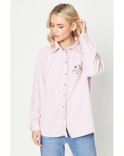 Oasis Petite Cord Embroidered Pocket Shirt - White