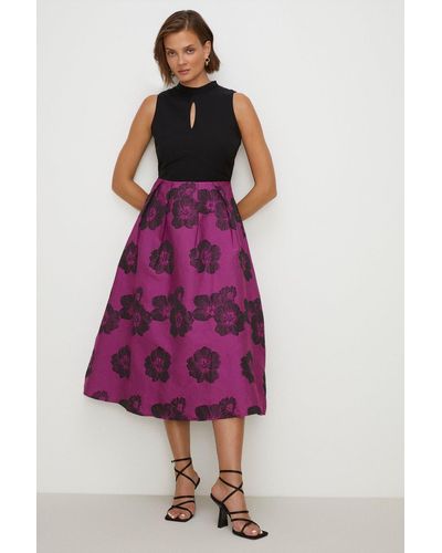 Oasis High Neck Jacquard Skirt Midi Dress - Purple