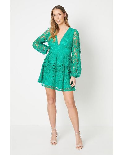 Oasis Occasion Lace Tiered Mini Dress - Green