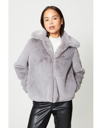 Oasis Petite Plush Faux Fur Short Collared Coat - Grey