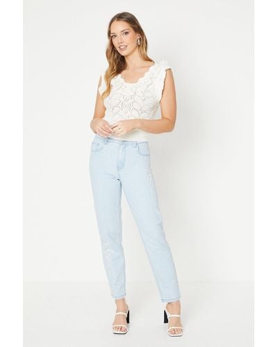 Oasis Embroidered Straight Leg Jeans - Blue