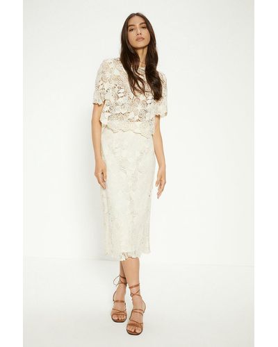 Oasis Detailed Lace Pencil Skirt - Natural