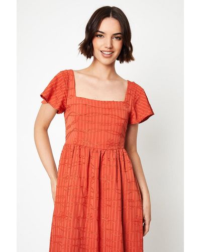 Oasis Embroidered Cotton Fluted Shoulder Maxi Dress