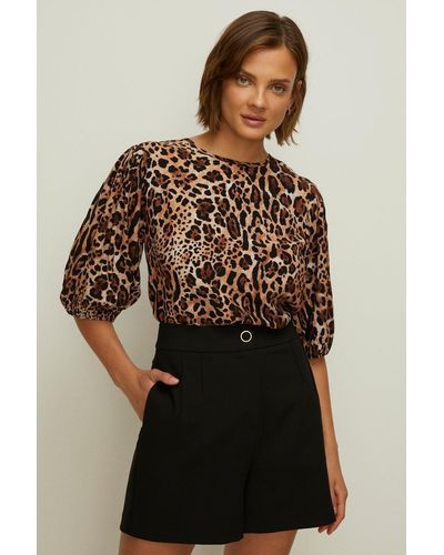 Oasis Neutral Animal Print Shell Top - Brown