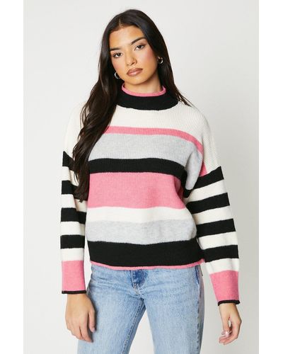 Oasis Tipped Stripe Colour Block Jumper - Red