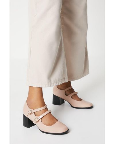 Oasis Valerie Square Toe Double Strap Mary Jane Court Shoes - Natural