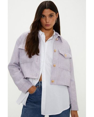 Oasis Tweed Button Detail Jacket - Purple