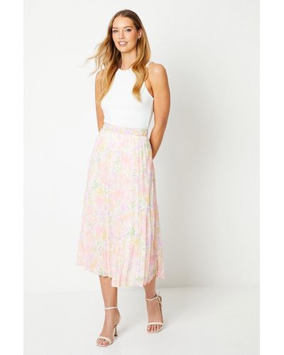 Oasis Floral Printed Pleated Midi Skirt - Natural