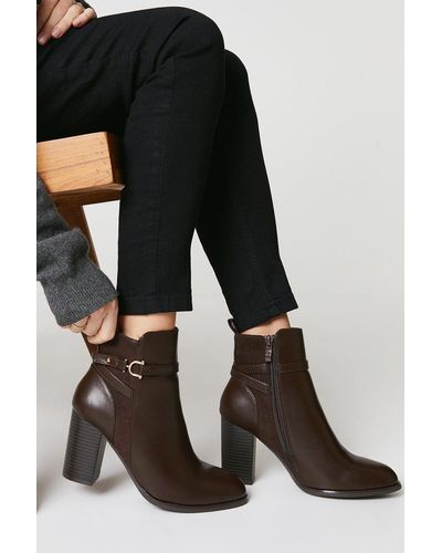 Oasis Jinnie Buckle Strap Detail High Block Heel Ankle Boots - Black