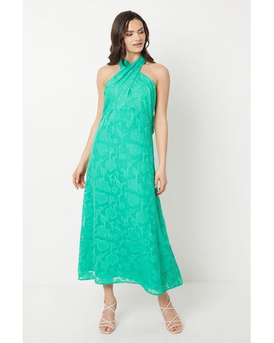 Oasis Jacquard Halterneck Maxi Dress - Green