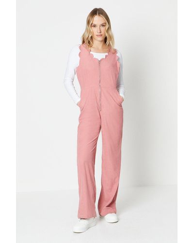 Oasis Cord Scallop Edge Zip Font Dungaree - Pink
