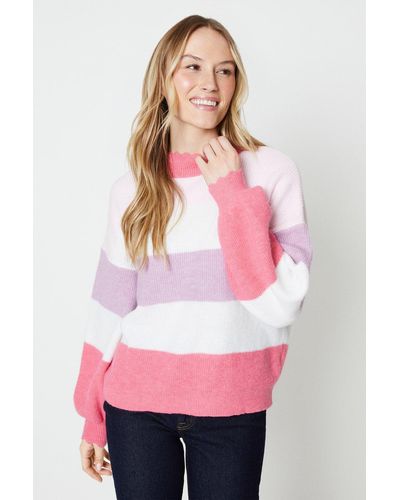 Oasis Scallop Neck Stripe Colour Block Jumper - Pink
