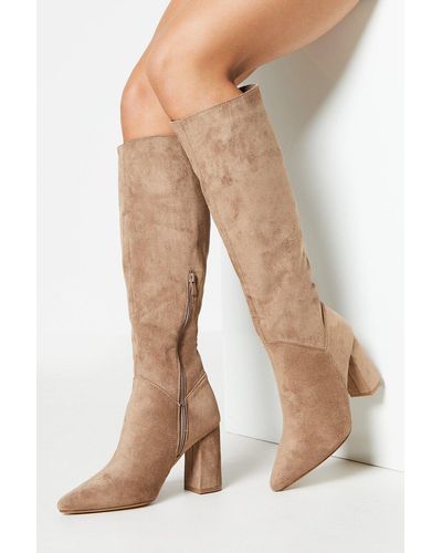 Oasis Jemima High Block Heel Pointed Knee Boots - Natural