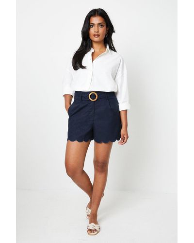 Oasis Linen Belted Tailored Shorts - Blue