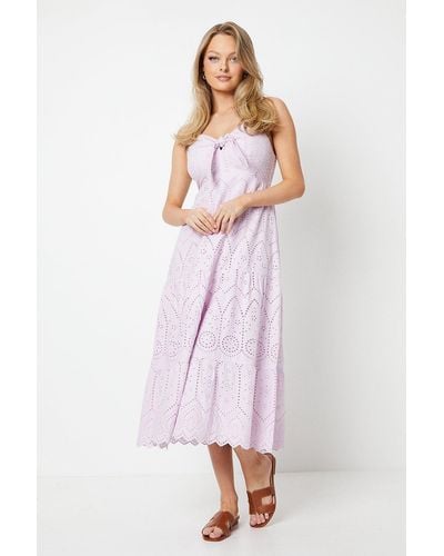 Oasis Knot Detail Broderie Cami Midi Dress - Pink