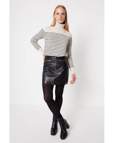 Oasis Real Leather Zip Pocket Pelmet Skirt - Black