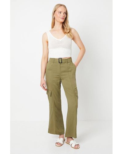 Oasis Top Stitch Belted Utility Trouser - Natural