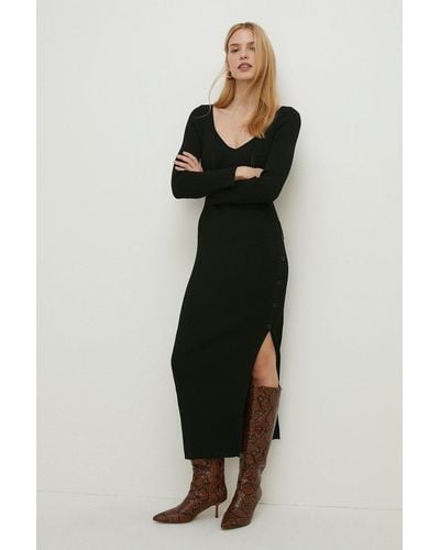 Oasis Button Detail Corset Knitted Midi Dress - Black